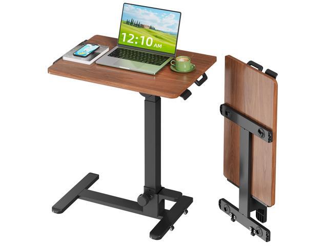 27' Foldable Standing Desk, No-Assembly Needed, Dark Wood Height Adjustable Portable Mobile Desk with 90° Tiltable Desktop for Storage, End Table...