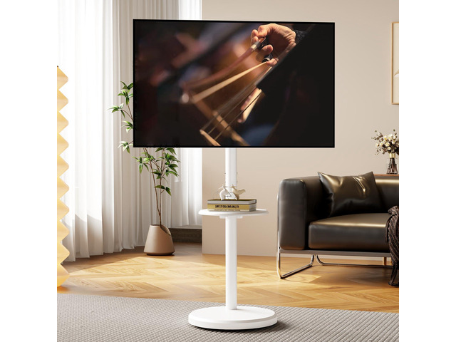 Rolling TV Stand with Wheels for 10-46 Inch TVs, 88 lbs, White Portrait or Landscape, Height Adjustmen Mobile TV Cart, ±10° Tilt and 90°Rotating,...