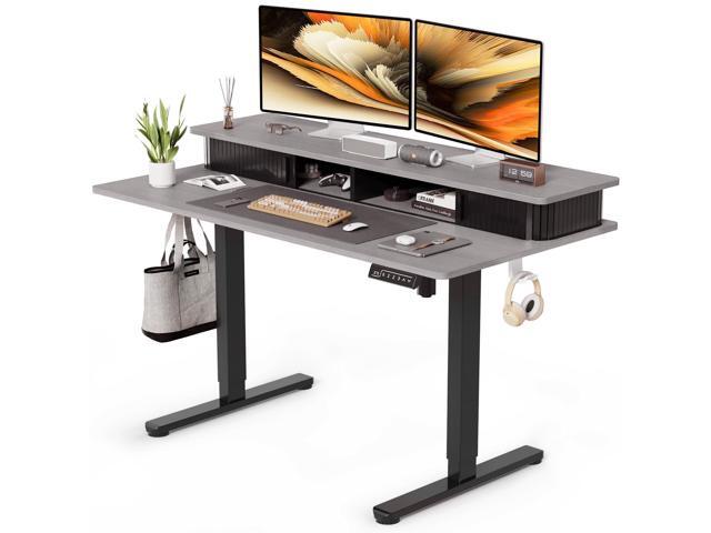 48' Electric Adjustable Standing Desk with Storage Monitor Stand Grey Computer Desk Height Adjustable with Storage Shelves, Spacious Woskstation,...