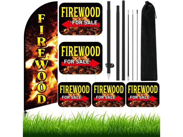 6 Pcs Firewood Feather Banner Flag Kit Firewood Sale Feather Banner for Outdoor Shop Flag Advertising with Metal Stakes and Firewoods Yard Signs...