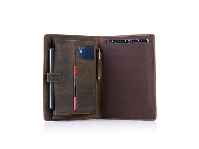 Leather Business Portfolio with Luxury Pen Business Personal Organiser Folder Full Grain Leather padfolio by (Buffalo Distressed Tan)