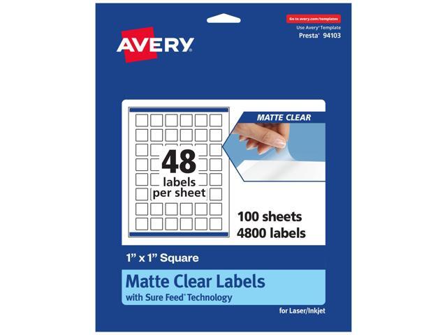 Matte Clear Square Labels, Sure Feed Technology, 1' x 1', 4,800 Matte Clear Labels, Print-to-The-Edge, Laser/Inkjet Printable