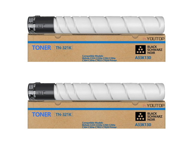 2PK TN321 TN322 TN220 TN221 TN323 Black Toner Cartridge (A33K130) Compatible for Konica Minolta bizhub C224 C284 C364 224e 284e 364e C221 C221S...