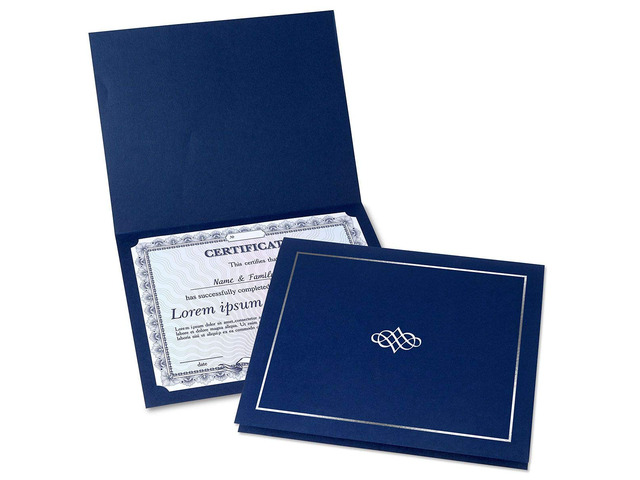 Ornate Blue & Silver Certificate Folders - Pack of 50, Linen Cover 80 lb. Stock, Folded, Die-Cut Corners, for Office, Business Awards, Graduation,...