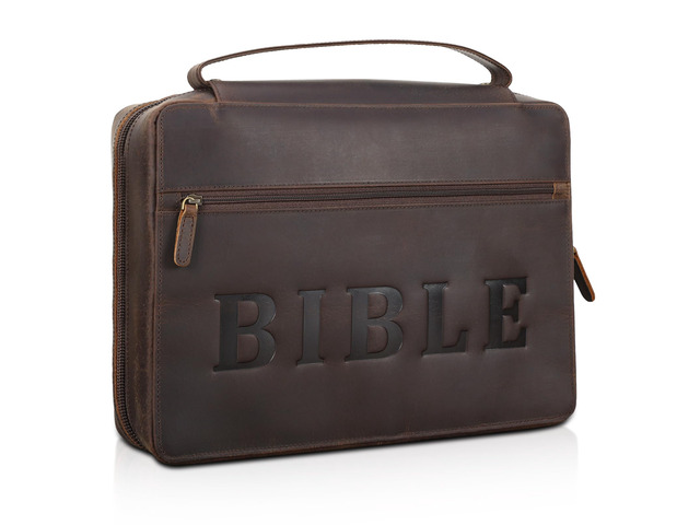 Cowhide Leather Bible Cover Church Bag Book Protective Case Holder Thick Full Grain Leather, Durable Handle, YKK Zipper Pocket, Christian Gift for...