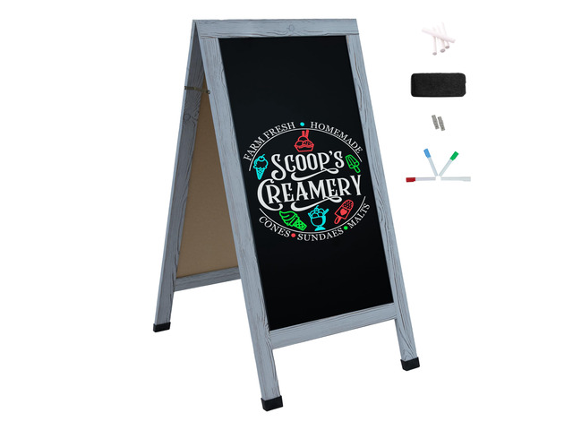 Magnetic A-Frame Chalkboard Sign - 48- x 24-Inch - Graywashed Chalk Sandwich Board Sidewalk Sign - Indoor and Outdoor Use - 4 Pieces of Chalk - For...