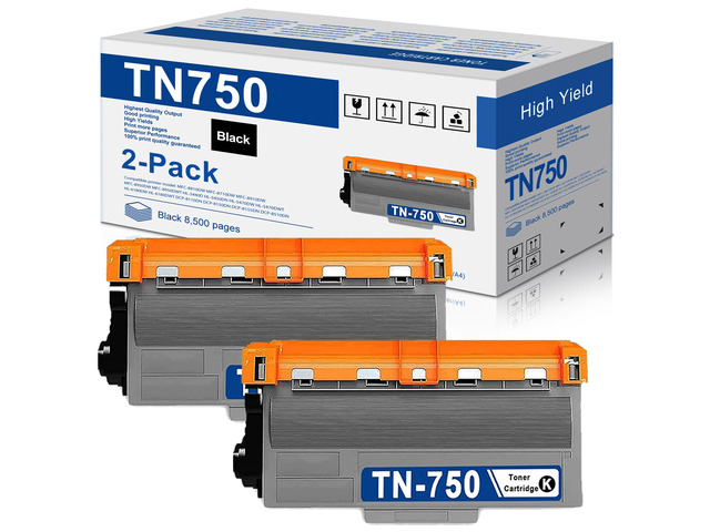 2 Pack TN750 High Yield Black Toner Cartridge for TN720 TN-720 TN 750 Toner Replacement for Brother TN-750 TN750 TN-720 MFC-8810DW MFC-8710DW...