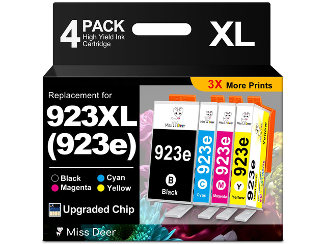 923 XL Ink Cartridges 4-Pack Upgraded Chip Compatible for HP 8130 923XL 923e HP923 Combo Pack High Yield use for OfficeJet Pro 8130e 8120e 8125e...