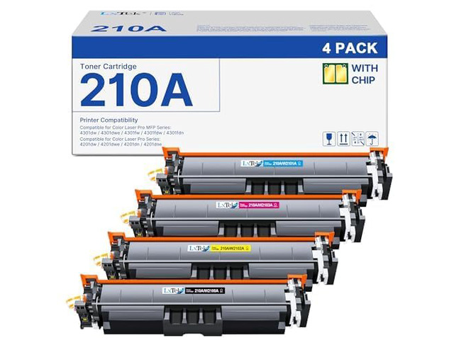 210A 210X Toner Cartridges 4 Pack Replacement for HP 210A (with Chip) 210X W2100A W2100X Compatible with HP Color LaserJet Pro MFP 4301fdw 4301fdn...