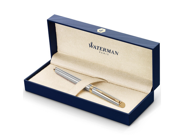 Hemisphere Rollerball Pen, Stainless Steel with 23k Gold Trim, Fine Point with Black Ink Cartridge, Gift Box