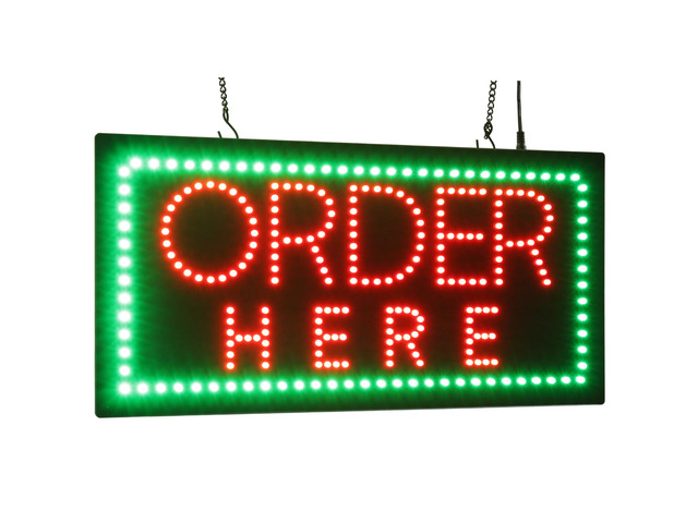 Order Here Sign, 19'x10', 48x24cm, LED, Neon, Florescent, Signage, Signboard, Display, Billboard, Screen, Grand Opening, Gift