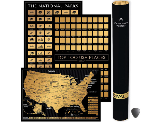 3 in 1 Large Gift Set - Scratch off 63 National Parks Poster, Scratch off USA Map, Scratchable Destinations of the United States Poster - Travel...