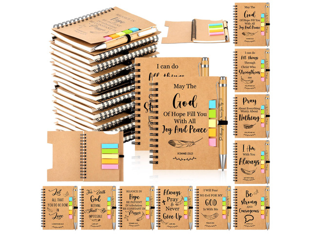 150 Pcs/50 Set Christian Gift Bulk Include Spiral Notebook Bible Ballpoint Pen Note Strip Prayer Journal for Women Religious Gift for Back to...