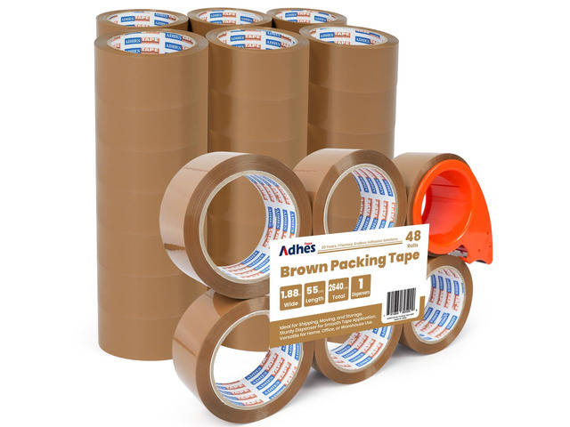 Brown Packing Tape with Dispenser, 1.88 Inch x 55 Yards 48 Rolls Heavy Duty Shipping Tape for Moving Boxes, Packaging and Storage, Strong Adhesive