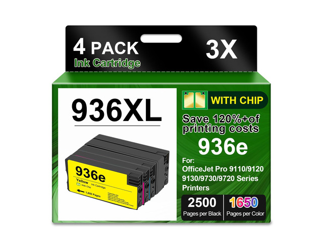 936XL 936e 936 Ink Cartridges (4 Pack with Chip) Replacement for Combo Pack Work with OfficeJet Pro 9125e 9120e 9730e 9130 9720 9730 9135e 9122e...