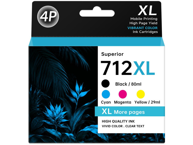 712XL 712 Ink Cartridge 4Pack High Yield Compatible with HP DesignJet T210 Compatible for HP 712XL 712 Ink Cartridges Combo Pack Works with HP...