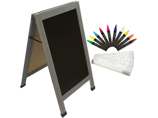 Large Double-Sided 40x23 Heavy-Duty A-Frame Sidewalk Chalkboard Standing Sign, Includes 10 Chalk Markers, 40 Piece Stencil Set, Chalk and Eraser...