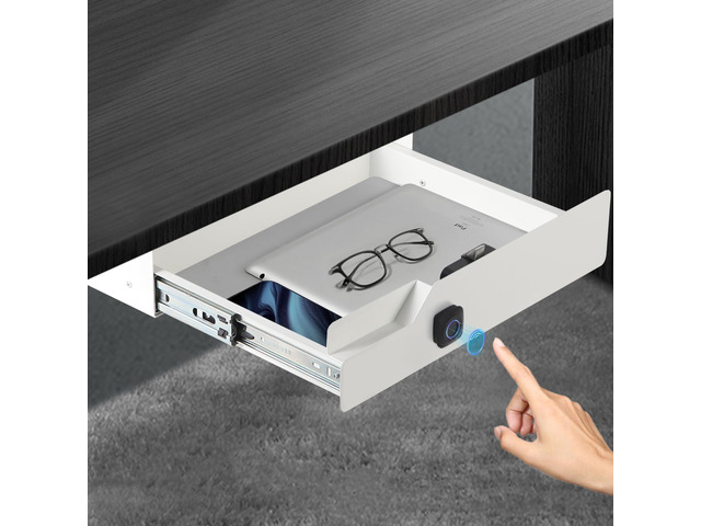 Under Desk Drawer with Biometric Fingerprint Lock, Metal Undermount Table Drawer, Slides out Tray Organizer for Paper, Pencil, and Laptop...