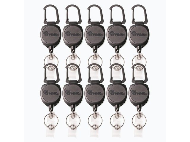 Sidekick Professional Heavy Duty Self Retracting ID Badge/Key Reel with Retractable Kevlar Cord, 24' Black (10 Count)