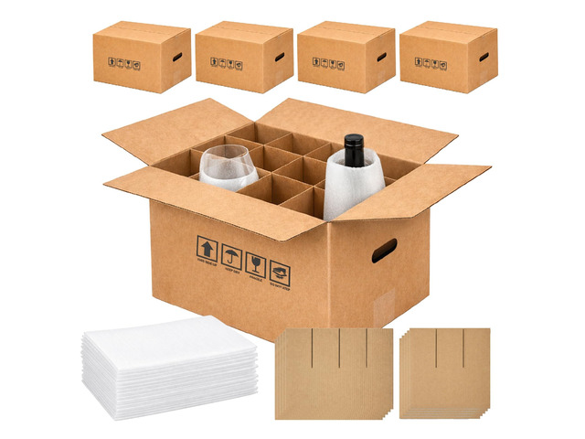5 Sets Wine Boxes for Moving with Reinforced Cardboard and Handle (16x11.8x11.8 in) Wine Glass Moving Boxes, Wine Boxes for Shipping, Moving Boxes...
