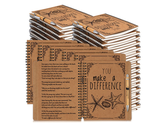 50 Sets Employee Appreciation Gift Bulk Starfish Story Notebook Set Inspirational A5 Spiral Journal with Bamboo Pens for Coworker Staff Office Gifts