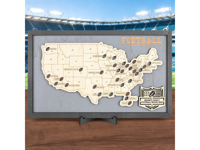 Football Stadium Map Tracker, Pro Football Stadium Checklist Track Football Stadiums, Football Pins Included, Stand & Rope & Marker Set, Ready to...