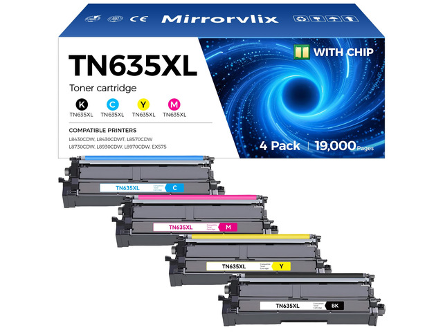 TN635XL TN635 Toner Cartridge Set 4-Pack High Yield Replacement Compatible for Brother HL-L8430CDW HL-L8570CDW L8430CDWT MFC-L8730CDW MFC-L8930CDW...