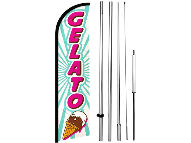 4 Less Co GELATO Windless Feather Swooper Flag Banner Sign 15 Feet Tall Large Pole Kit wf-h