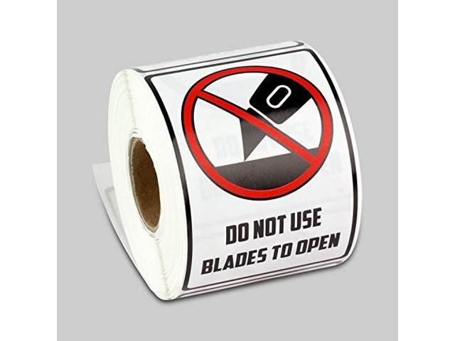 Do Not Use Blades to Open Stickers, 2 x 3 inch, 1500 Labels Warning Instruction Labels, Strong Adhesive, Do Not Use Sharp Objects, 5 Packs of 300