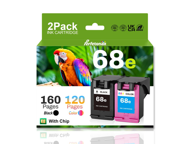 68e Black and Color Ink Cartridges Replacement for HP 68 Ink Cartridge Combo Pack for HP Envy 6152e, 6155e, 6552e, 6555e, 6558e Printers (2 Pack, 1...