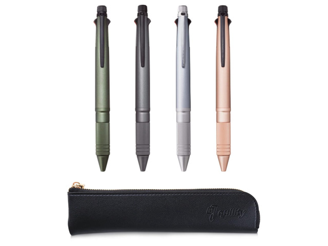 Uni Jetstream 4 & 1 Metal Edition 0.5 multifunction Pen (Black/Red/Blue/Green and Mechanical Pencil) 4 Colors Set, original Black slim pen case