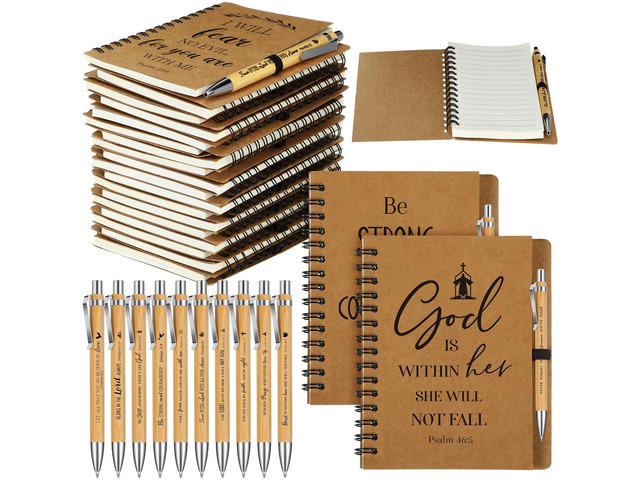 100 Pcs/50 Set Christian Spiral Notebooks with Bamboo Pen Small Pocket Prayer Journals Religious Christian Gift for Church Members Bible Study...