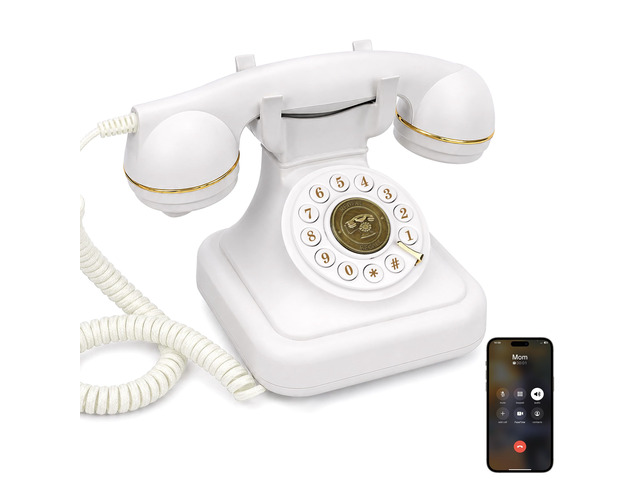 Bluetooth Landline Phone, White Home Phones with Speakerphone Traditional Corded Telephone for Hands-Free Calling & Music Playback, USB Rechargeable