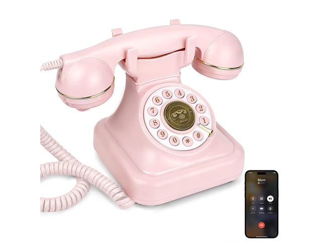 Pink Bluetooth Landline Phone, Bluetooth Phone with Speakerphone Retro Home Phones with Music Playback & Hands-Free Call for Home, Office, Hotel,...