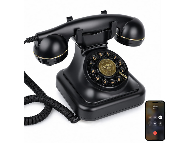 Bluetooth Landline Phone, Black Retro Phone Landline Telephone Speakerphone, Home Phones Support Music Playback, Hands-Free Calling, USB Rechargeable