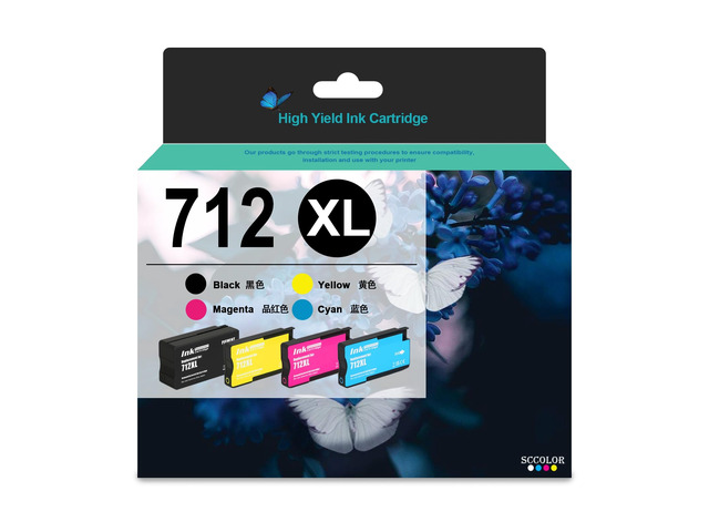 Remanufactured 712 Ink 712XL Ink Cartridges 4 Pack High Yield Replacement for T650 T630 T230 T210 Studio Plotter Printers.4 pack Black Cyan Magenta...