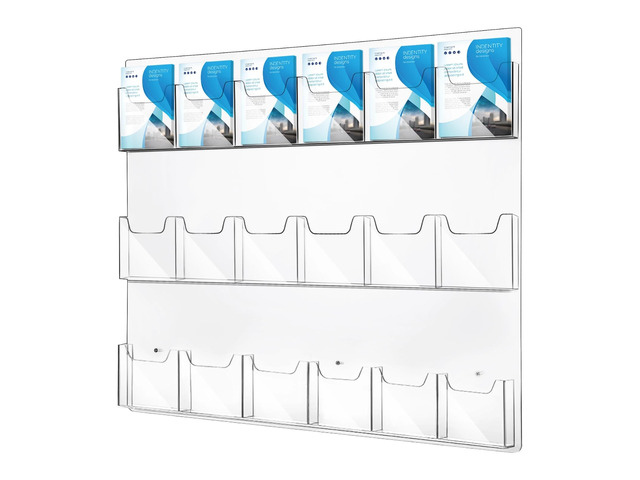18 Pockets Acrylic Brochure Pamphlet Holder Wall Mount, 4 inches Pocket Brochure Display Stand, Pamphlet Display Stand Wall Mount, Clear Plastic...