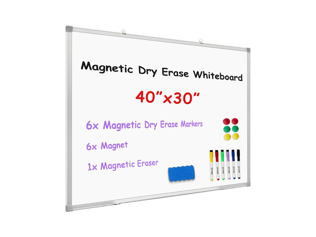 Magnetic Dry Erase Whiteboard 40x30 Inch, Aluminum Framed Wall Mount Comes with Marker Tray, Markers, Magnets & Eraser; Ideal for Home, Office,...