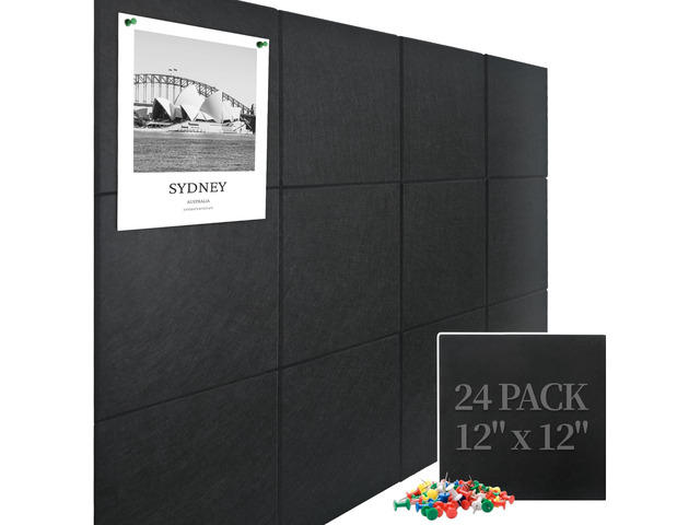 70'x47' Cork Boards for Walls, 12 Pack Bulletin Board for Office Large Felt Wall Tiles, Safe Removable Adhesive Tabs, No-Drill Install, 60 Push...