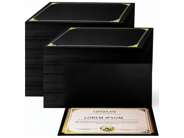 150 Pcs Certificate Holders Bulk, Black Diploma Covers with Gold Foil Border for Letter Size 8.5x11, Single Sided Award Certificate Cover, Premium...