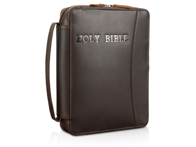 Full Grain Leather Holy Bible Cover Church Bag Carrying Book Case Cowhide Leather, 11x8.25x2.25 inch, Durable Handle, YKK Zipper, Book Case...