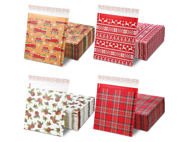 100 Pcs Christmas Bubble Mailers 8.3 x 9.3 Inch Christmas Padded Envelopes Self Adhesive Shipping Bags Holiday Mailing Envelopes Waterproof Postal...