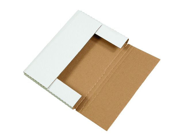 BFM1291 Corrugated Cardboard Easy-Fold Mailers, 12 1/8 x 9 1/8 x 1 Inches, Fold Over Mailers, Adjustable Die-Cut Shipping, Multi-Depth, Large White...