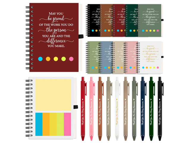 40 Sets Employee Appreciation Gifts Bulk Inspirational Spiral Notebook Journal with Sticky Notes Bamboo Pen Back to School Gifts for Students...