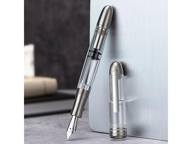 P36 Titanium Fountain Pen Clear Transparent Acrylic Piston Filling Pen, Bock Broad Nib Smooth Writing Pen Case Set