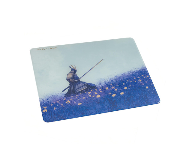 Foil Art Glass Gaming Mouse Pad, 3mm Tempered Hard Glass Mousepad, Silver Eclipse Metallic Foil Design, Fast Glide, Anti-Slip Base, 400x300mm