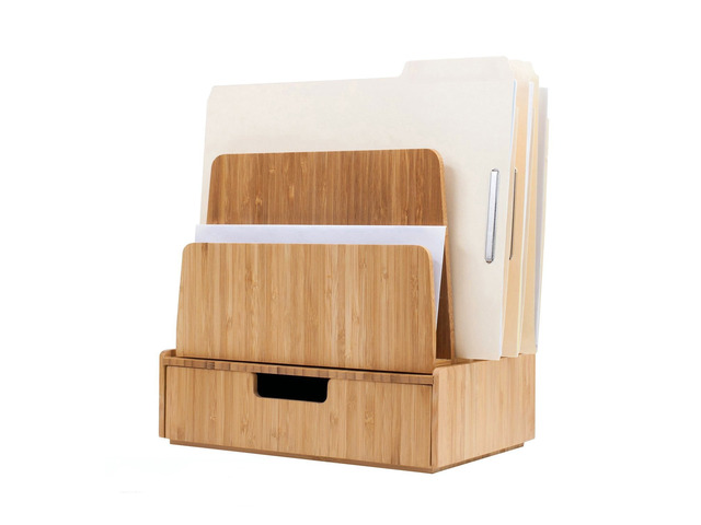 Desktop Paper Tray File Folder Holder 5-Slot, & Bamboo Drawer Set; Storage for Office Supplies & Stationary items, pens, pencils, scissors,...