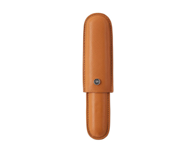 Cigar Style Single Pen Case, Pen Pouch for Business, Travel & Gifting, Genuine Saffiano Leather, Gift Box Presentation - Mocha