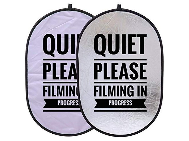 Quiet Please Filming in Progress Sign - Large 24x36 Double Sided Collapsible Reflective Sign for Movie Set, Film Crew, Video & Recording Studio,...