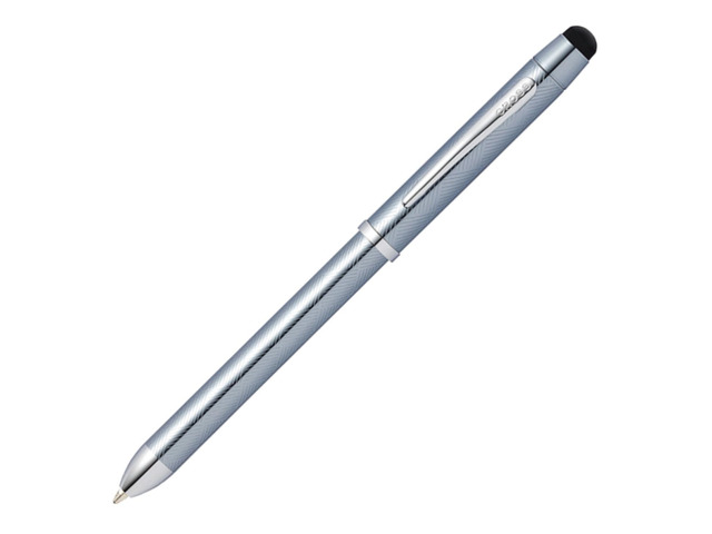 Tech3+ Engraved Refillable Multi-Function Ballpoint Pen with Stylus, Medium Ballpen And Pencil, Includes Premium Gift Box - Frosty Steel